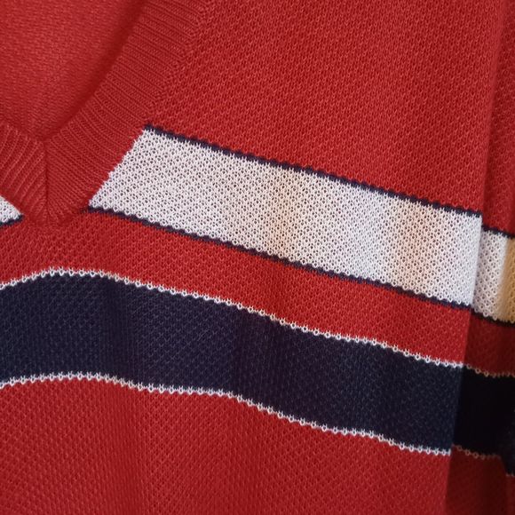 Size 46-48 P2P25" Vintage Red Striped V-Neck Lightweight Jumper - Picture 3 of 7